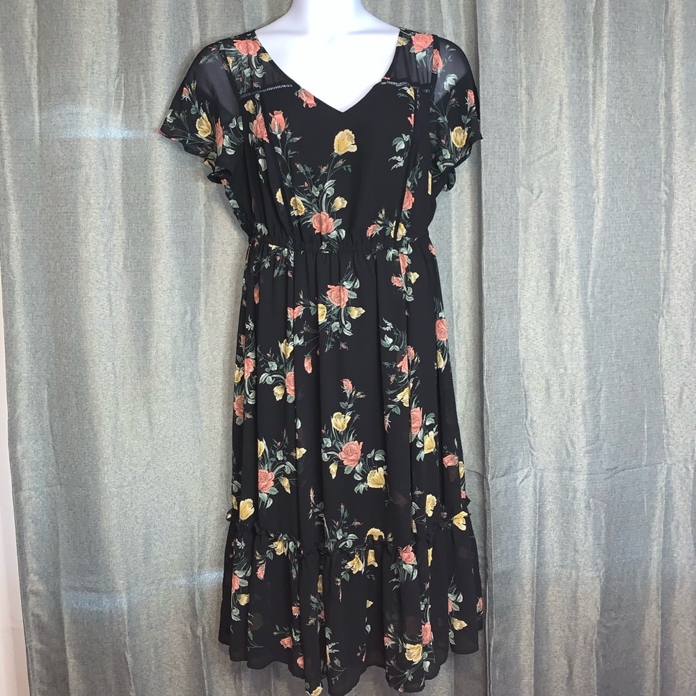 Torrid 1X sheer black pink and yellow floral dress